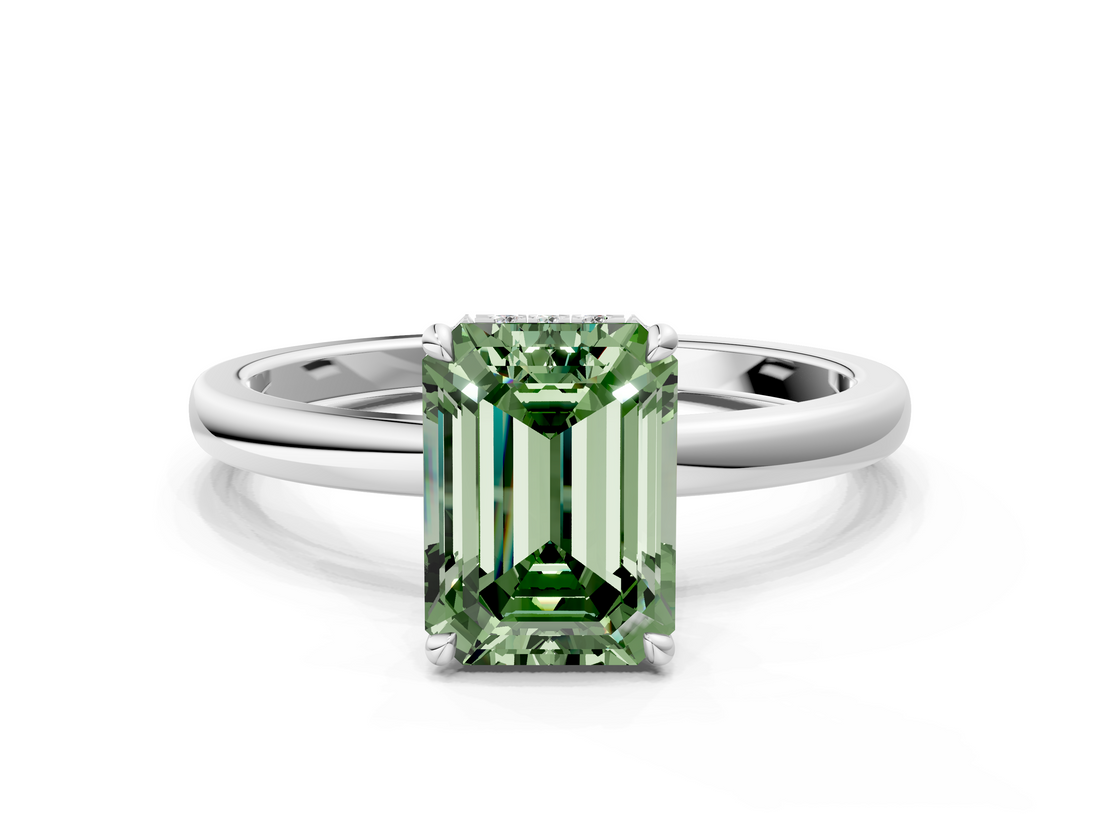 White gold Fancy Green Emerald  Solitaire Engagement Ring with Cathedral Band and Four-Prong Setting_17