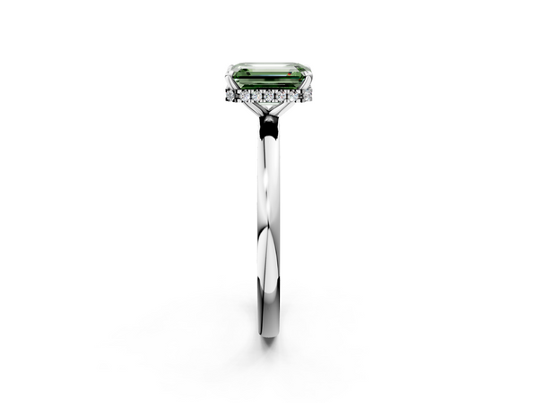 Platinum Fancy Green Emerald  Solitaire Engagement Ring with Cathedral Band and Four-Prong Setting