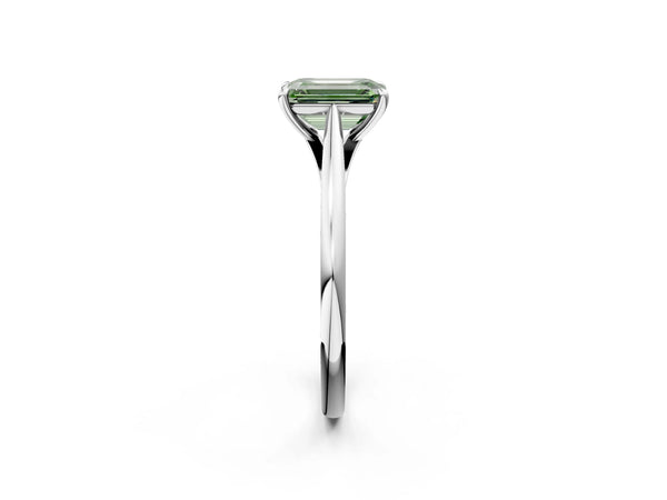 White gold Fancy Green Emerald  Solitaire Engagement Ring with Four-Prong Setting and Classic Band