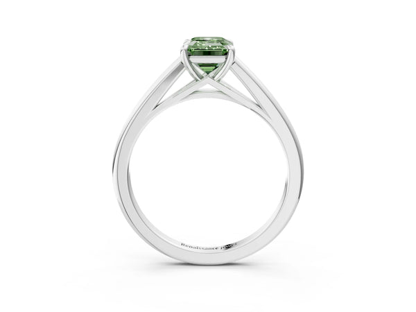 White gold Fancy Green Emerald  Solitaire Engagement Ring with Four-Prong Setting and Classic Band
