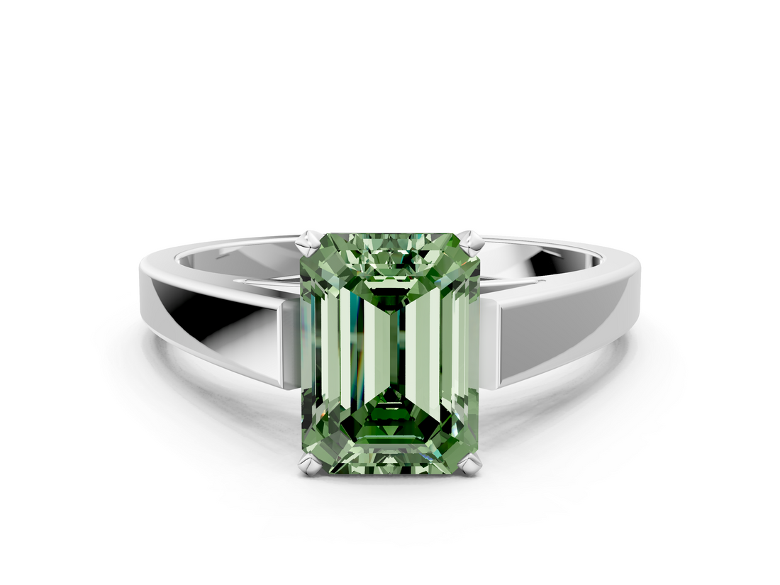 White gold Fancy Green Emerald  Solitaire Engagement Ring with Four-Prong Setting and Tapered Band_3