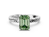 White gold Fancy Green Emerald  Solitaire Engagement Ring with Scrollwork Band and Four-Prong Setting_116