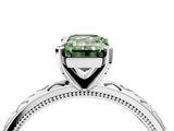 White gold Fancy Green Emerald  Solitaire Engagement Ring with Scrollwork Band and Four-Prong Setting_120