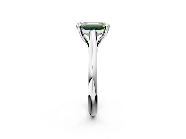 White gold Fancy Green Emerald  Solitaire Engagement Ring with Six-Prong Setting and Classic Band