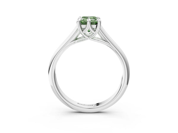 White gold Fancy Green Emerald  Solitaire Engagement Ring with Six-Prong Setting and Classic Band