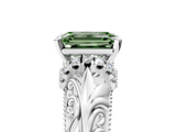 White gold Fancy Green Emerald  Solitaire Filigree Engagement Ring with Halo and Prong Setting_79