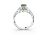 White gold Fancy Green Emerald  Solitaire Filigree Engagement Ring with Halo and Prong Setting_82