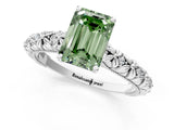 White gold Fancy Green Emerald  Solitaire Floral Milgrain Engagement Ring_32