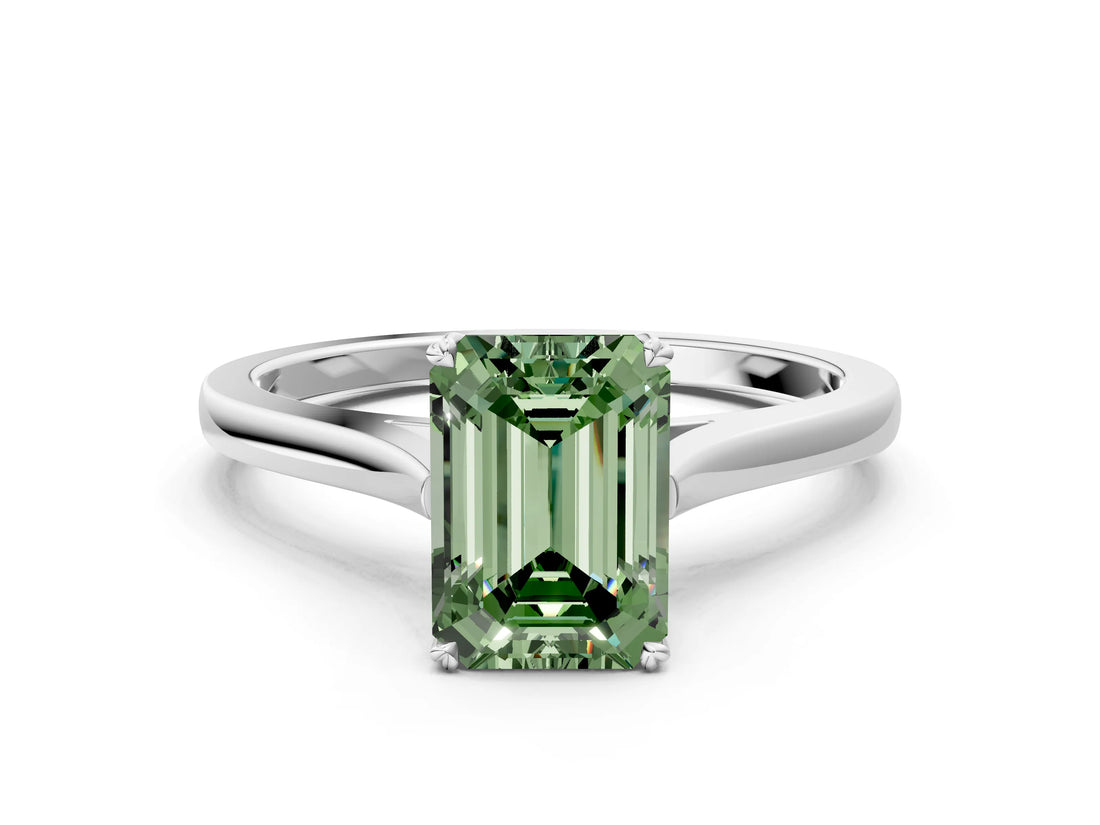White gold Fancy Green Emerald  Solitaire Heart Prong Engagement Ring with Tapered Band_54
