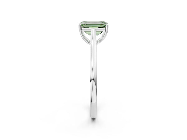 White gold Fancy Green Emerald  Solitaire Heart Prong Engagement Ring with Tapered Band