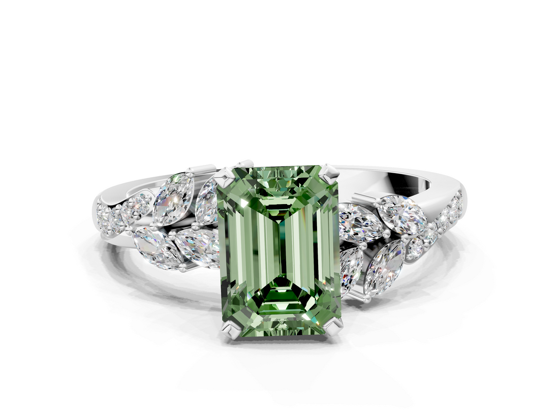 White gold Fancy Green Emerald  Solitaire Marquise Twist Band with Six-Prong Setting_88