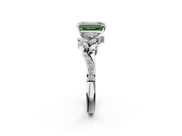White gold Fancy Green Emerald  Solitaire Marquise Twist Band with Six-Prong Setting