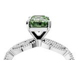 White gold Fancy Green Emerald  Solitaire Milgrain Diamond Engagement Ring with Bezel and Marquise Band_84