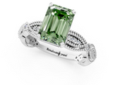White gold Fancy Green Emerald  Solitaire Milgrain Diamond Engagement Ring with Bezel and Marquise Band_85