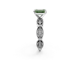 White gold Fancy Green Emerald  Solitaire Milgrain Diamond Engagement Ring with Bezel and Marquise Band_86