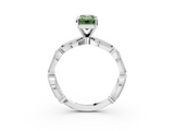 White gold Fancy Green Emerald  Solitaire Milgrain Diamond Engagement Ring with Bezel and Marquise Band_87