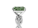 White gold Fancy Green Emerald  Solitaire Milgrain Diamond Engagement Ring with Bezel and Marquise Band_89
