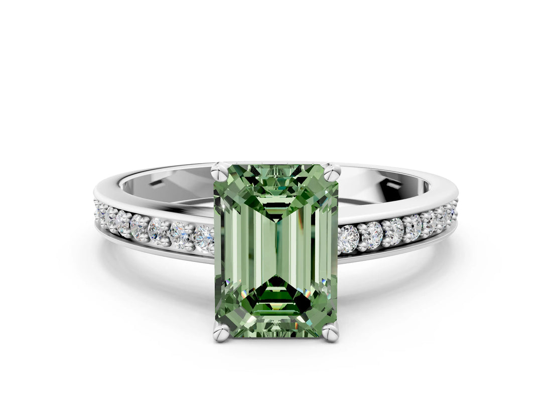 White gold Fancy Green Emerald  Solitaire Pavé Band Prong Setting Ring_49