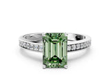White gold Fancy Green Emerald  Solitaire Pavé Band Prong Setting Ring_49