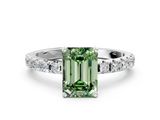 White gold Fancy Green Emerald  Solitaire Pavé Band with Four-Prong Setting_163