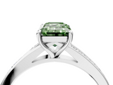White gold Fancy Green Emerald  Solitaire Pavé Band with Four-Prong Setting_68