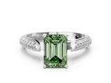White gold Fancy Green Emerald  Solitaire Pavé Diamond Engagement Ring with Four-Prong Setting_159