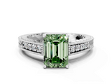 White gold Fancy Green Emerald  Solitaire Pavé Diamond Milgrain Engagement Ring with Four-Prong Setting_3