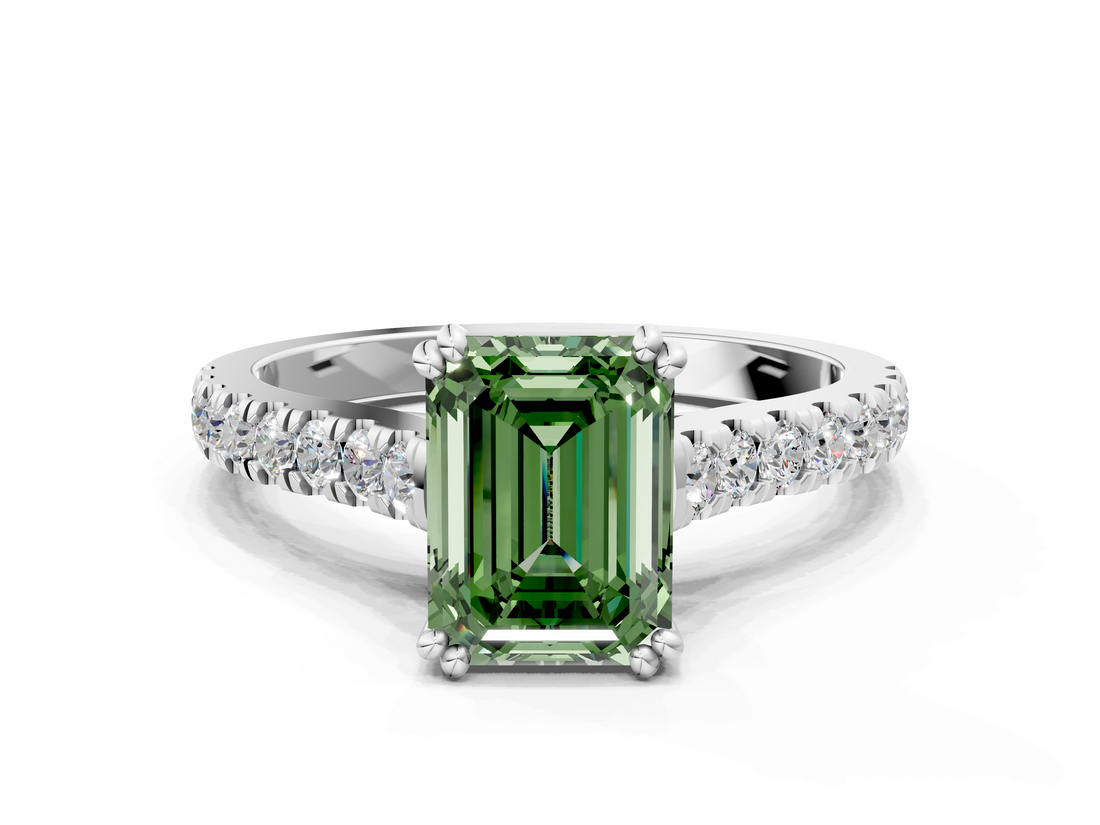 White gold Fancy Green Emerald  Solitaire Pave Diamond Engagement Ring with Prong Setting_20