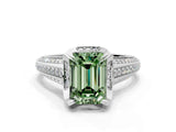 White gold Fancy Green Emerald  Solitaire Pave Split Shank Ring with Four-Prong Setting_141