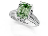 White gold Fancy Green Emerald  Solitaire Pave Split Shank Ring with Four-Prong Setting_142