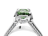 White gold Fancy Green Emerald  Solitaire Pave Split Shank Ring with Four-Prong Setting_145