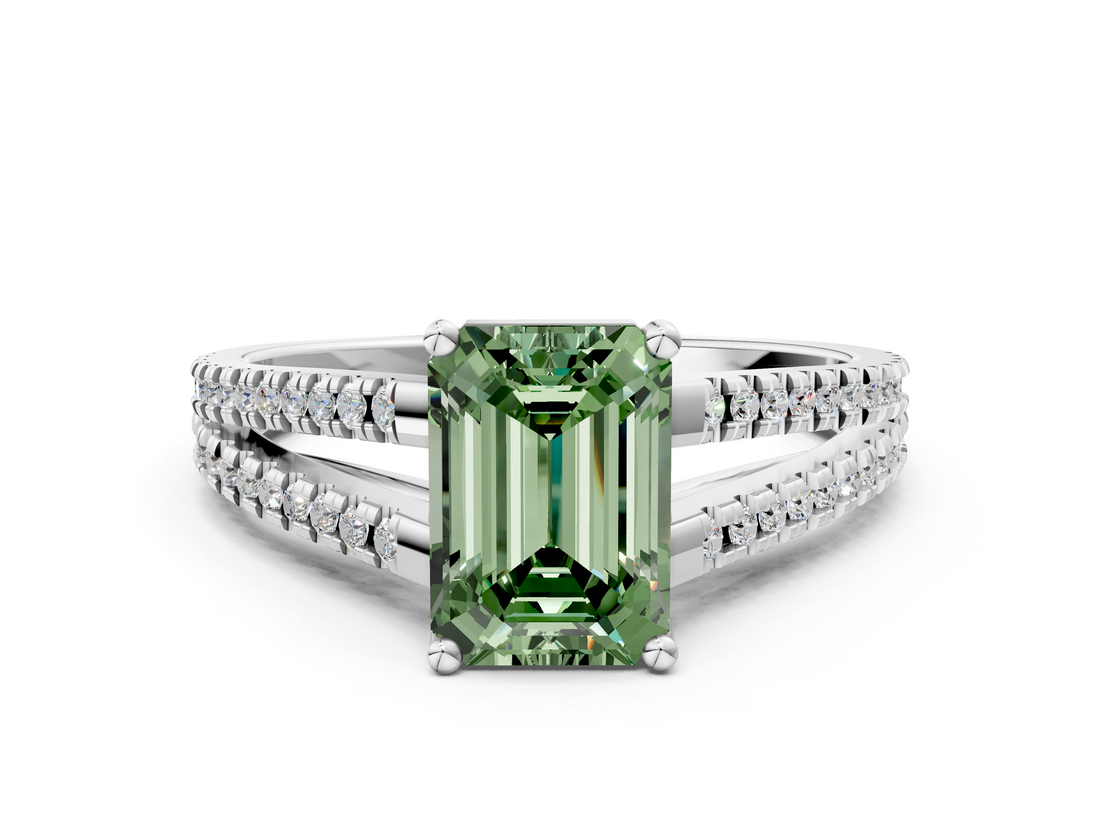 White gold Fancy Green Emerald  Solitaire Split Shank Pavé Diamond Engagement Ring_421