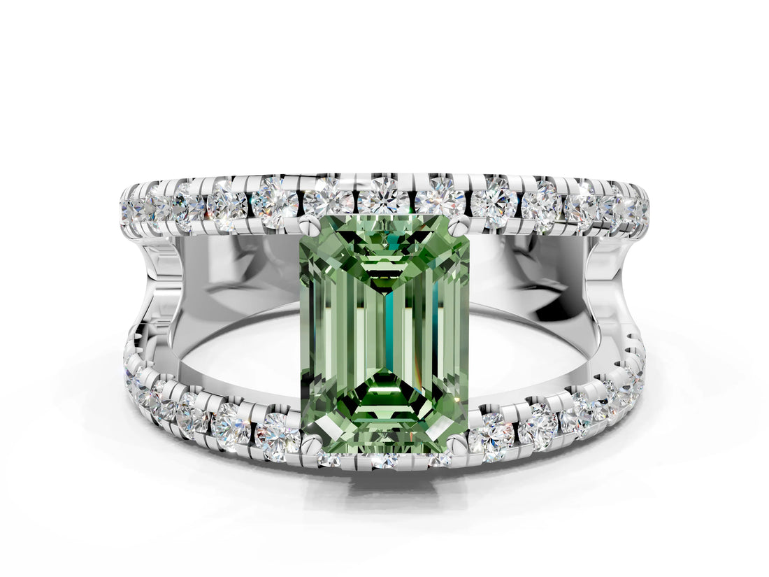 White gold Fancy Green Emerald  Solitaire Split Shank Pave Diamond Ring_48