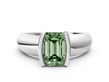 White gold Fancy Green Emerald  Solitaire Tension Set Diamond Ring with Wide Band_20