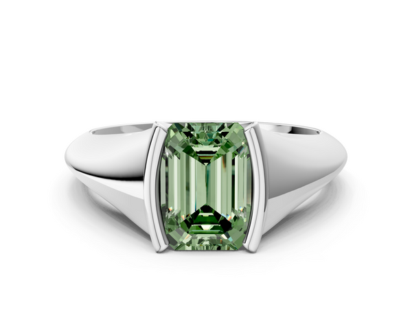 White gold Fancy Green Emerald  Solitaire Tension Set Diamond Ring