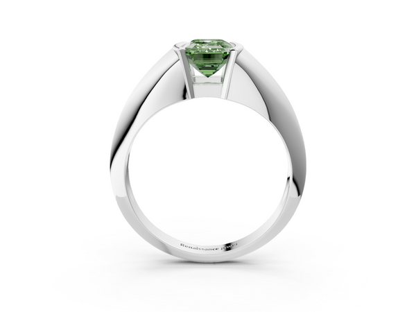 White gold Fancy Green Emerald  Solitaire Tension Set Diamond Ring