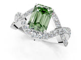 White gold Fancy Green Emerald  Solitaire Twist Band Pavé Diamond Engagement Ring_109