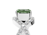 White gold Fancy Green Emerald  Solitaire Twist Band Pavé Diamond Engagement Ring_113
