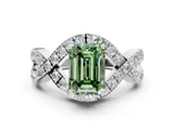White gold Fancy Green Emerald  Solitaire Twist Band Pavé Diamond Engagement Ring_90