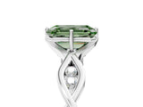 White gold Fancy Green Emerald  Solitaire Twist Band with Leaf Prong Setting