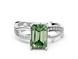 White gold Fancy Green Emerald  Solitaire Twist Band with Pavé Accents and Four-Prong Setting_20