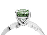 White gold Fancy Green Emerald  Solitaire Twist Band with Pavé Accents and Four-Prong Setting_24