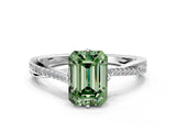 White gold Fancy Green Emerald  Solitaire Twist Band with Pavé Diamonds and Four-Prong Setting_78