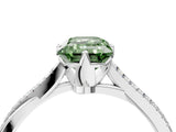 White gold Fancy Green Emerald  Solitaire Twist Band with Pavé Diamonds and Four-Prong Setting_82