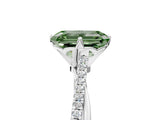 White gold Fancy Green Emerald  Solitaire Twist Band with Pavé Diamonds and Four-Prong Setting_83