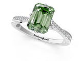 White gold Fancy Green Emerald  Solitaire Twist Band with Pavé Diamonds and Four-Prong Setting_83