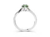 White gold Fancy Green Emerald  Solitaire Twist Band with Pavé Diamonds and Four-Prong Setting_85