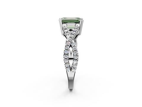 White gold Fancy Green Emerald  Solitaire Twist Band with Pavé Setting and Four-Prong Setting_19
