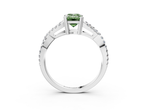 White gold Fancy Green Emerald  Solitaire Twist Band with Pavé Setting and Four-Prong Setting_20