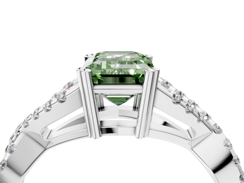 White gold Fancy Green Emerald  Solitaire Twist Band with Pavé Setting and Four-Prong Setting_21